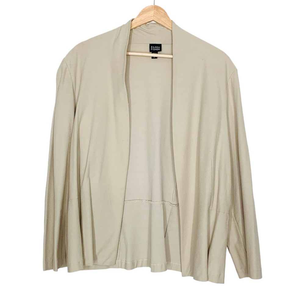 Eileen Fisher Open Front Jacket Lightweight Relaxed Fit Size Medium Neutral Tan